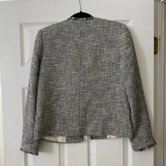 ZARA: NWOT Black and White Tweed Fray Cotton Blazer (Size S) - Picture 3 of 3